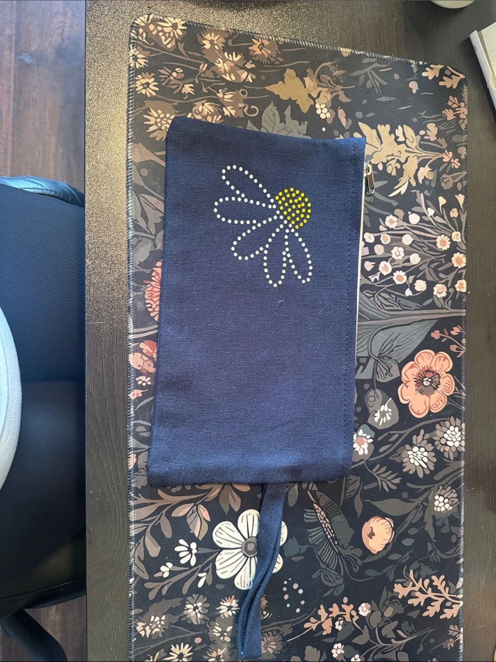 Navy Daisy Wristlet Pouch with Stud Detail